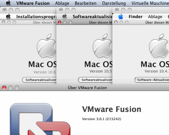 VMware Fusion 3.0.1 und Mac OS X 10.6 / 10.5 / 10.4