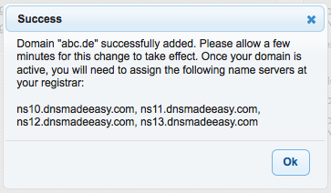 DNS Made Easy – Domain angelegt